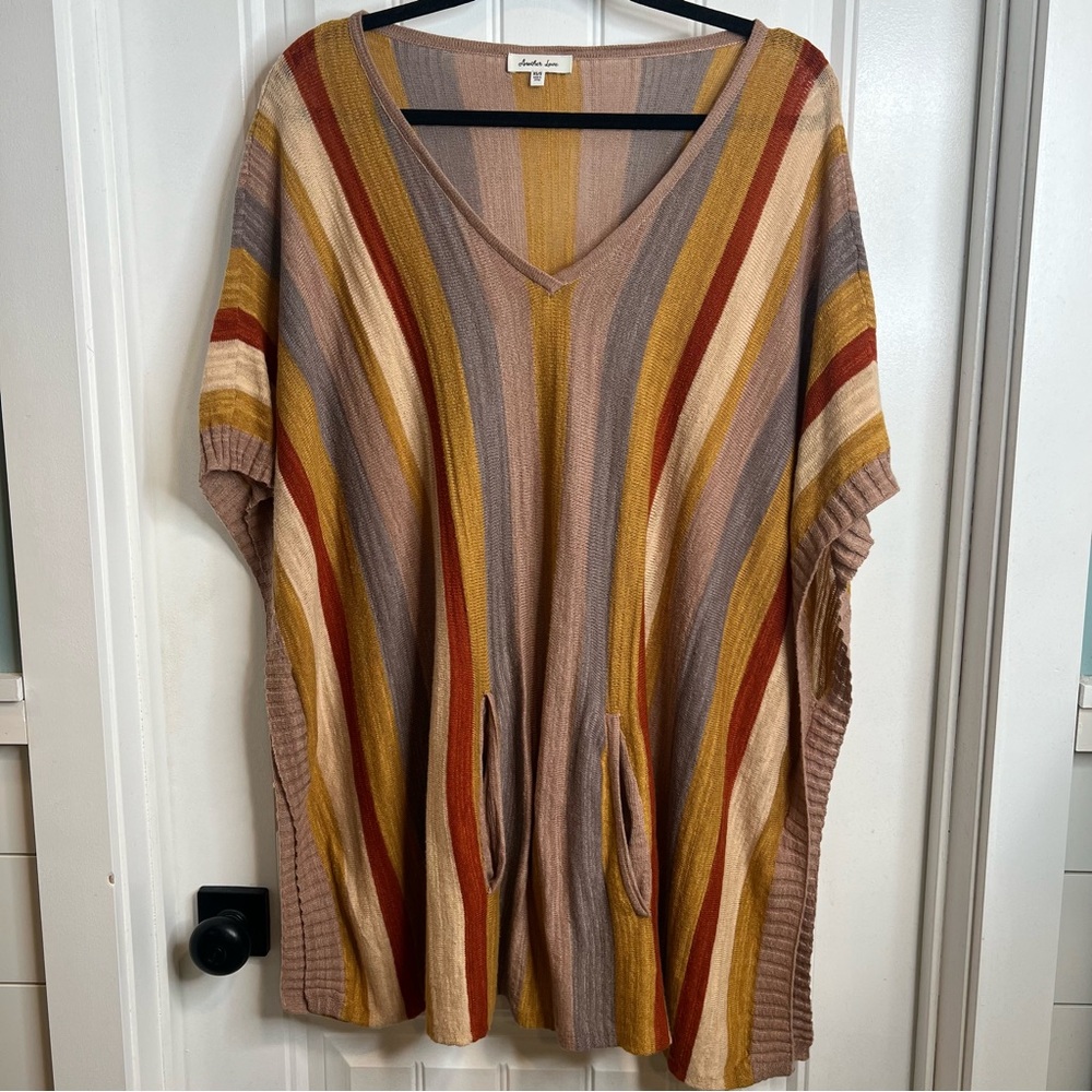 Another Love Multicolor Striped V-Neck Poncho Oversized Blouse. Size XS/S.